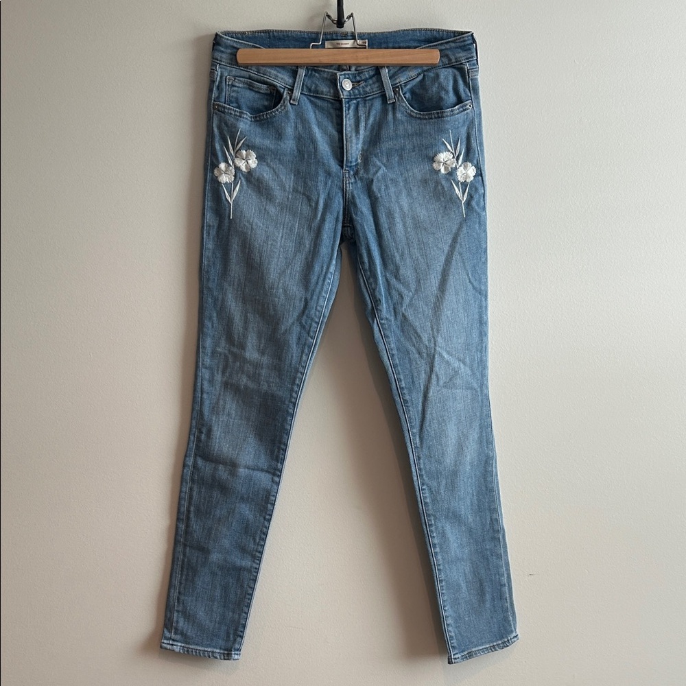 Levi's Blue Skinny Jeans with Floral Embroidery
